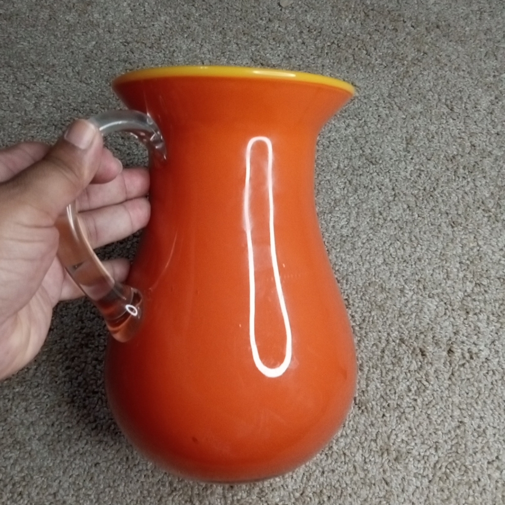 GORGEOUS Czech Bohemian Art Glass Bittersweet 9" Pitcher.